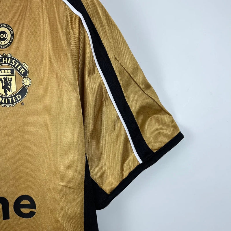 Camisa Retrô Manchester United Edição 100 Anos Masculina- Braca e preta, Dourada e Preta Dupla Face