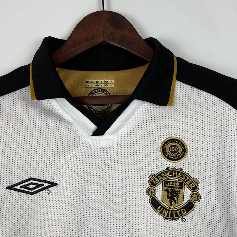 Camisa Retrô Manchester United Edição 100 Anos Masculina- Braca e preta, Dourada e Preta Dupla Face